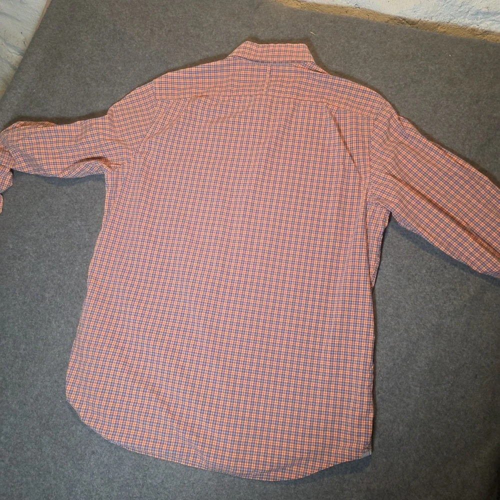 Banana Republic Men's L Orange Blue Plaid Long Sleeve Cotton Button-Down Shirt